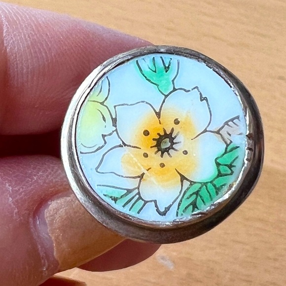VINTAGE DESIGNER J.LEE JESSICA LEE 925SS CERAMIC FLOWER PAINTING RING HALLMARKED - Picture 16 of 16